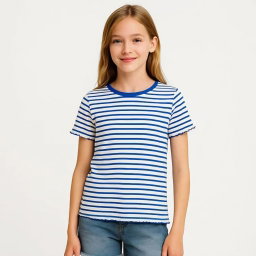 Minoti Girls Ribbed T-Shirt | White-Blue 