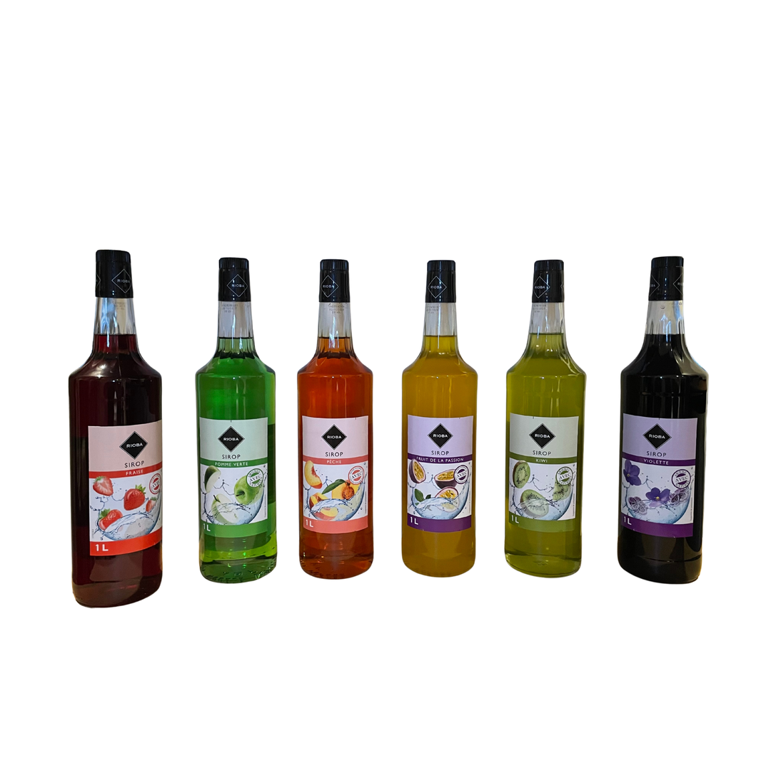 Sirop (pêche,fruit de la passion, fraise, framboise, violette, menthe)