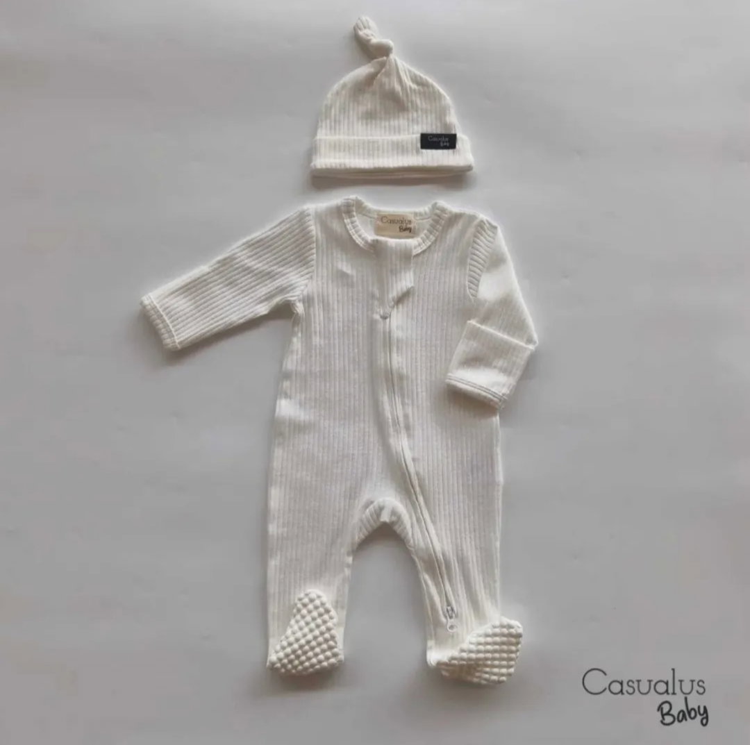 Ribbed Romper - White Marshmallow 