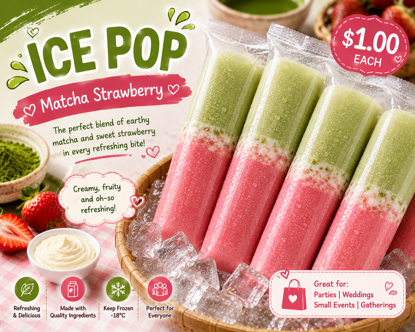 Ice Pop - Matcha Strawberry
