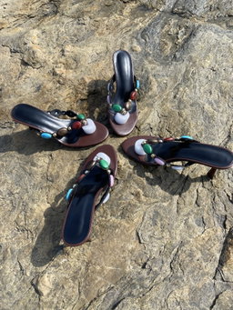 Brown Pearly Kitten Heel Thong Sandals [Size 40]