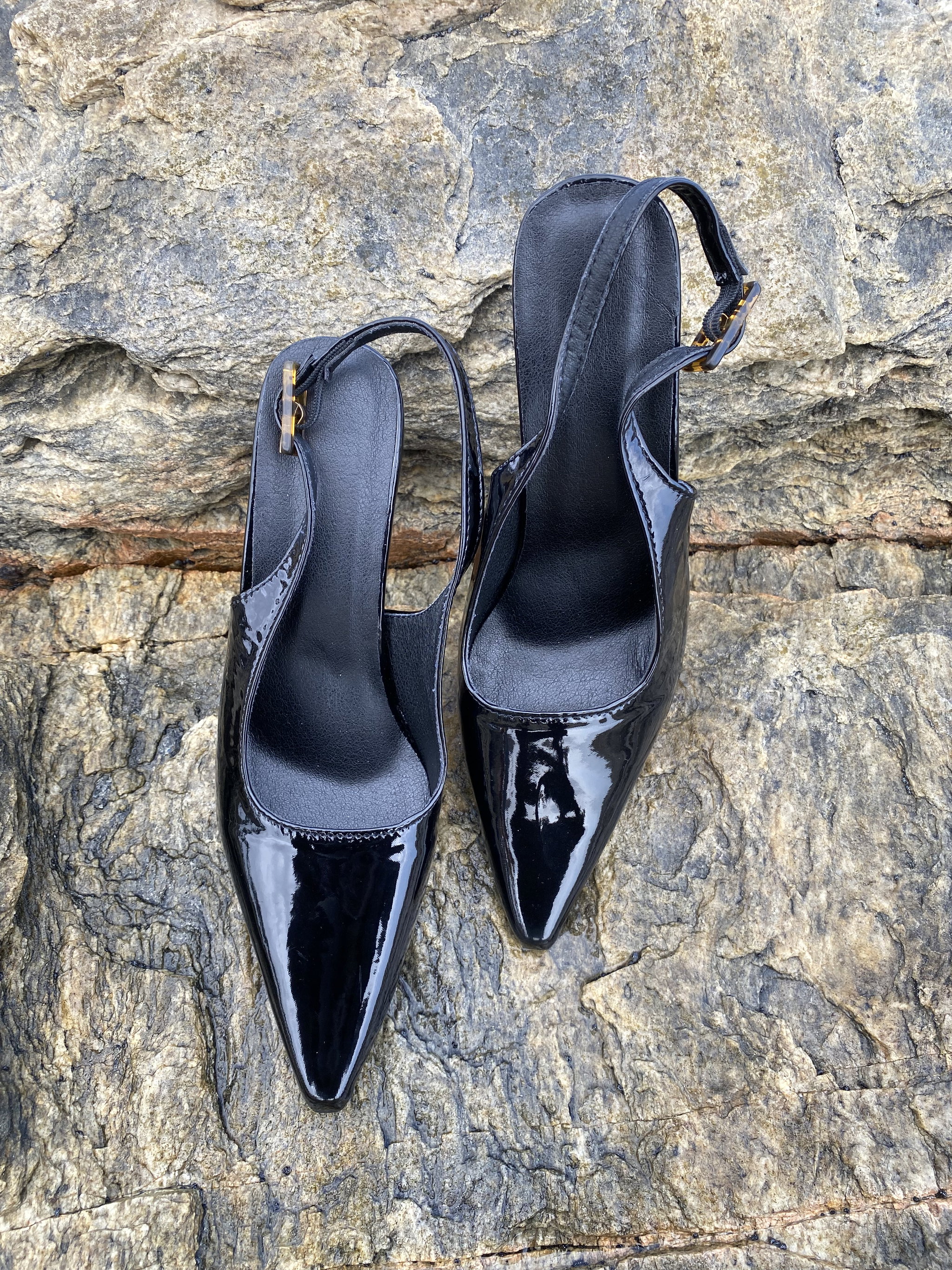  Stylish Black Patent Slingback Pumps [Size 39]_0