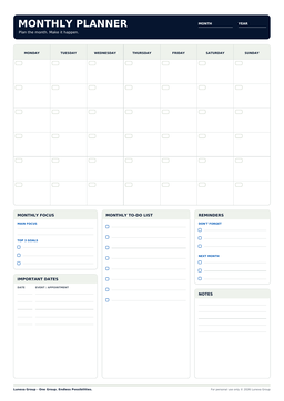 Undated Monthly Planner