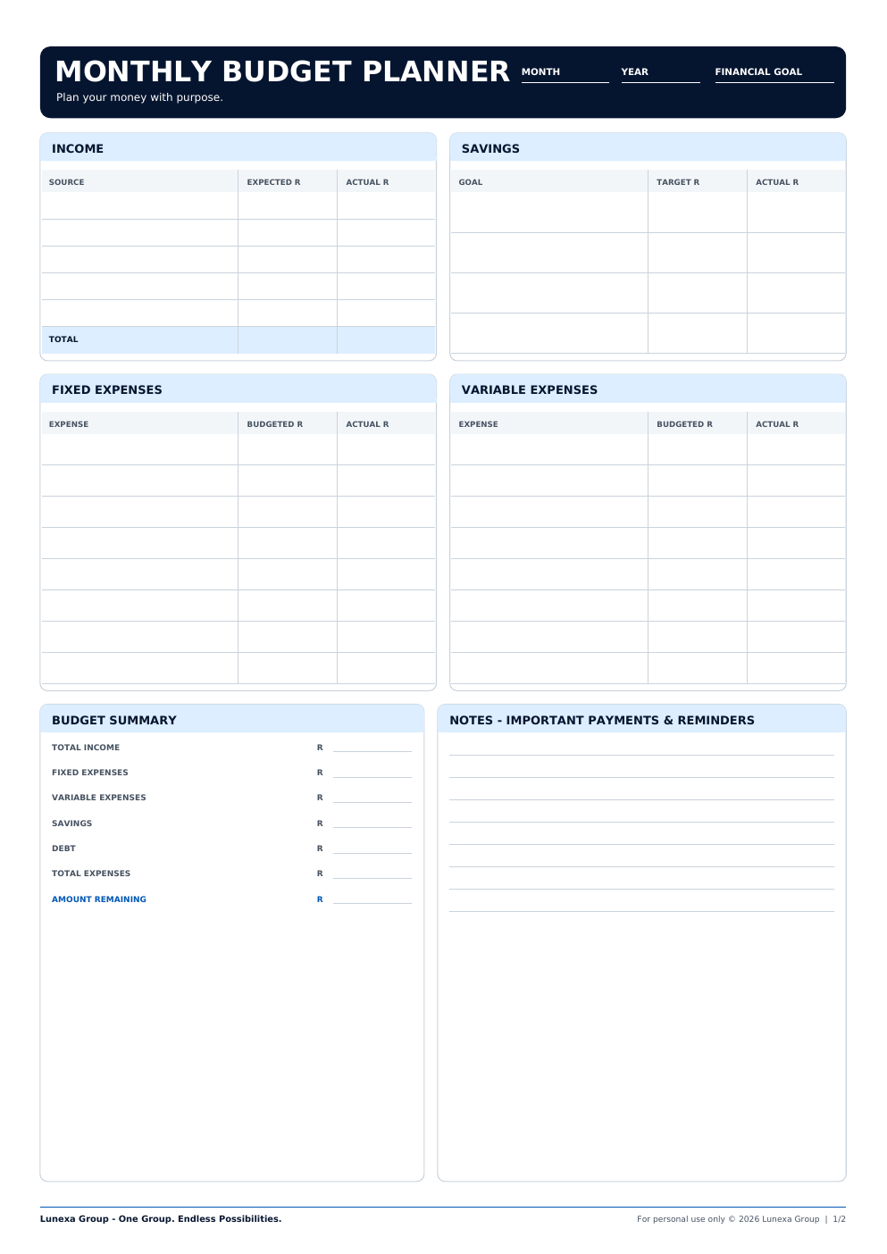 Monthly Budget & Expense Tracker