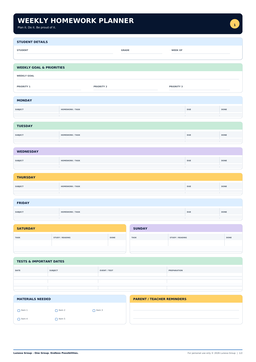 Student Homework Planner
