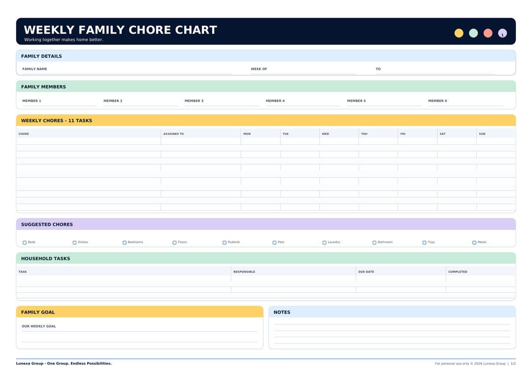 Printable Family Chore Chart
