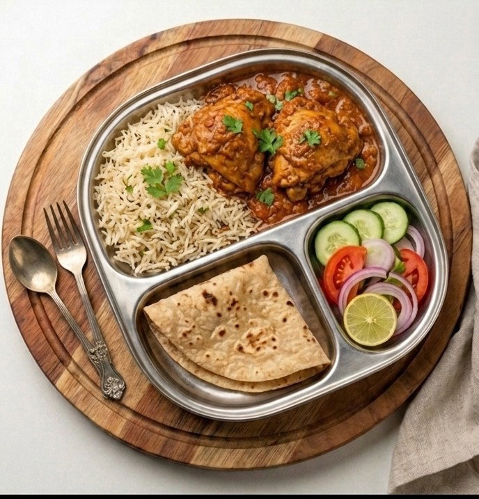 चिकन ग्रेवी स्पेशल थाली (2 पीस )