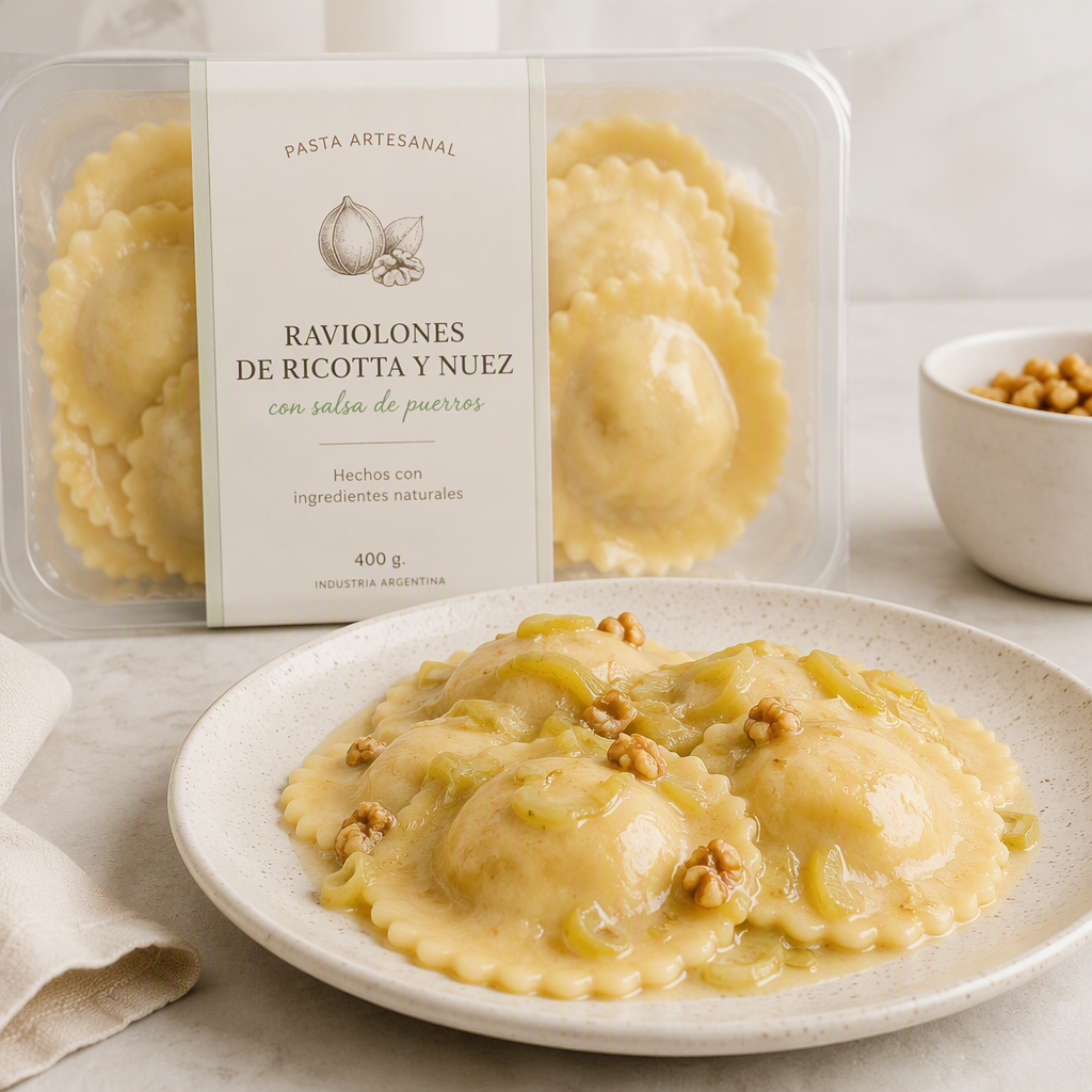 Raviolones de ricotta y nuez con salsa de puerros_0