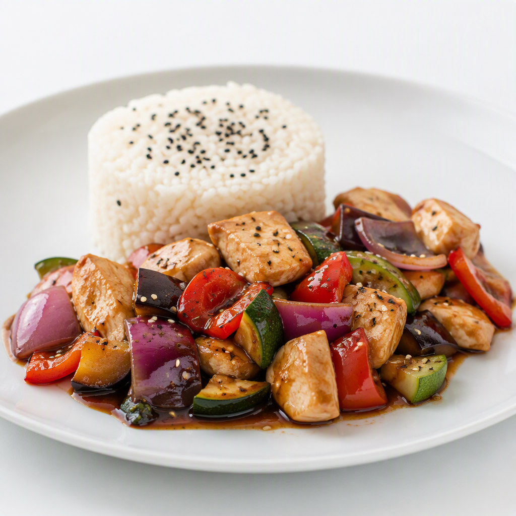 Pollo al wok con arroz