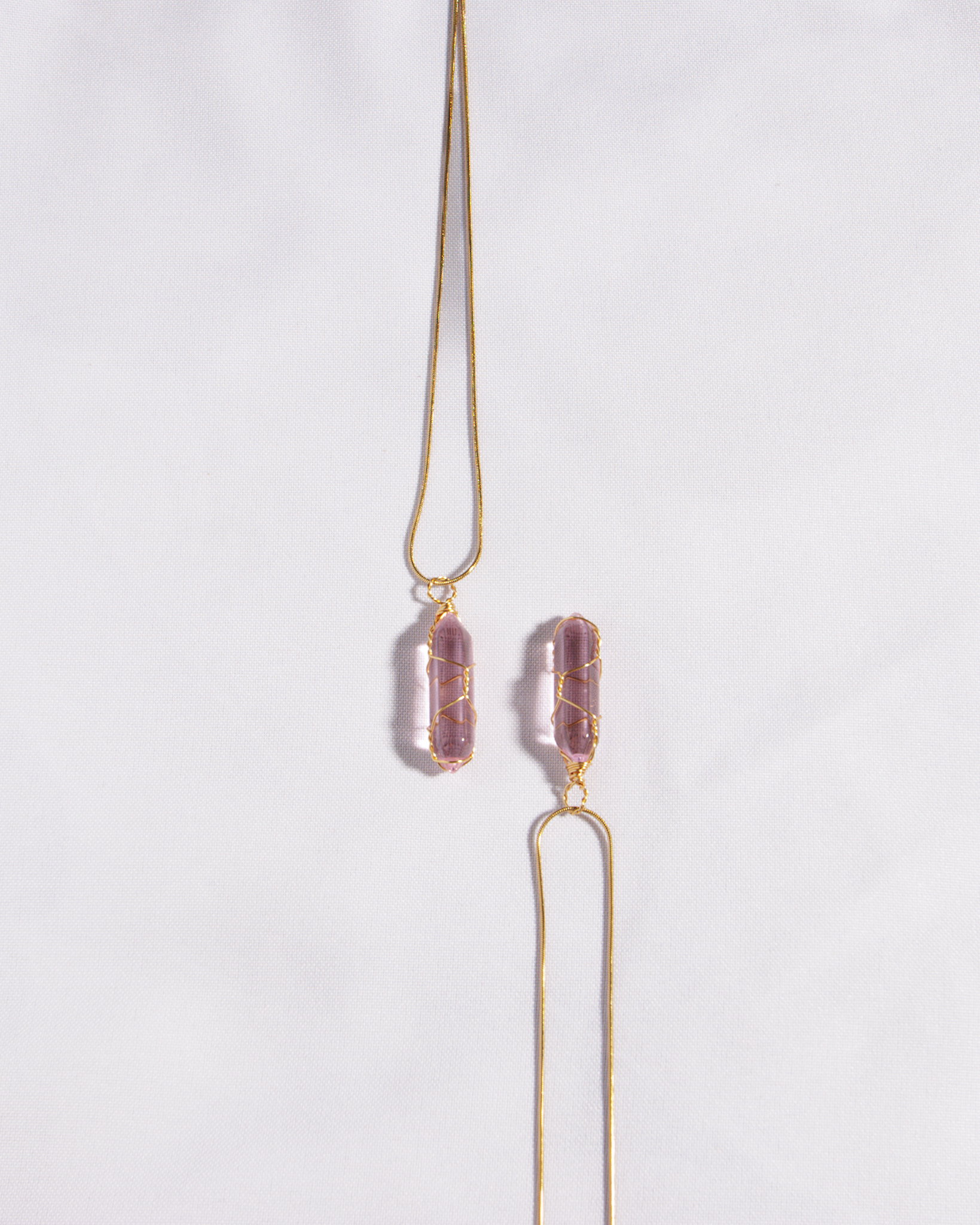 Clear Pink Crystal Gold Necklace_1