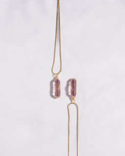 Clear Pink Crystal Gold Necklace