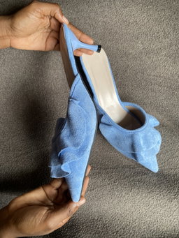 Faux Suede Ruffle Pointed Toe Stilleto Mules [Size 38 & 42]