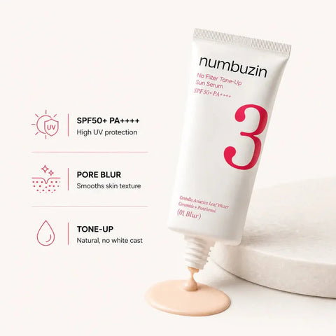 Numbuzin] No.3 Porcelain  Base-Skip Tone Up Beige SPF 50+ PA++++ tamaño 50 ml_0
