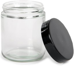 Contenedor de Vidrio Redondo, tapa negra de aluminio