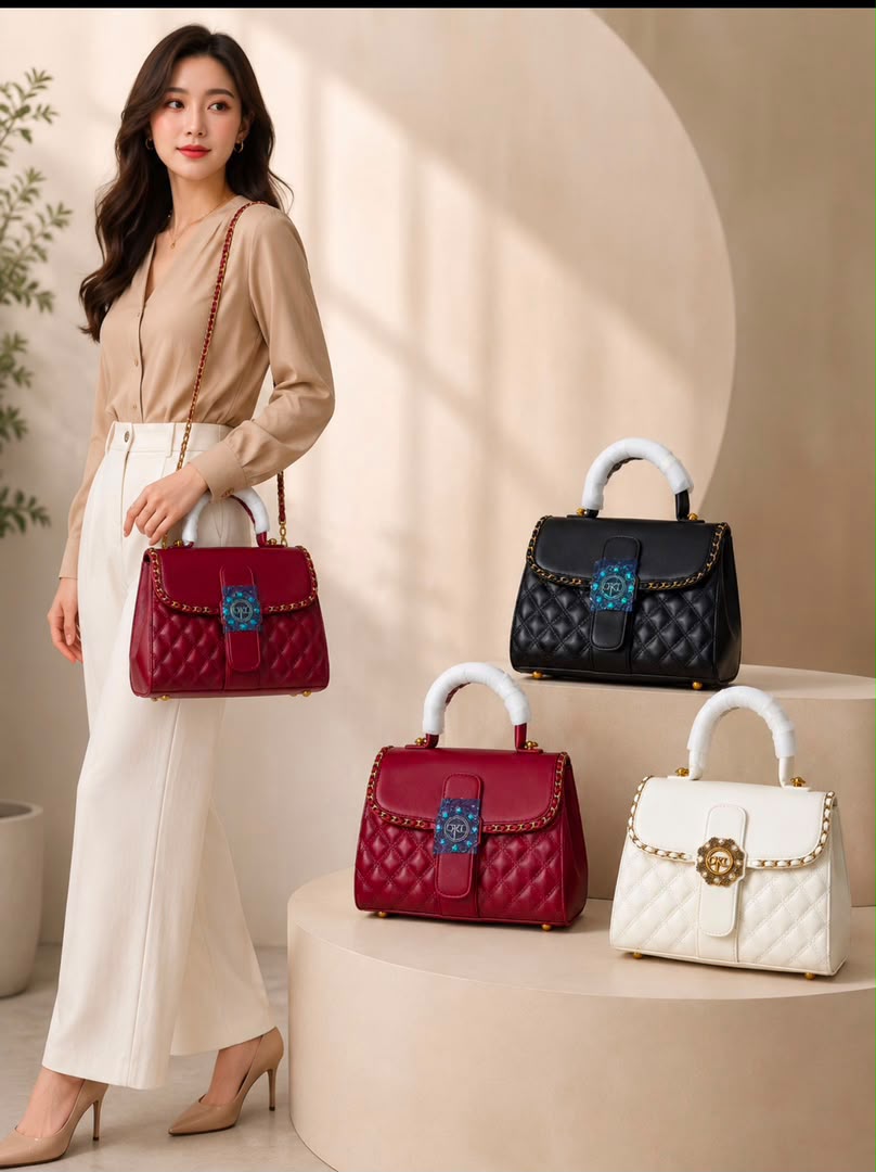 Quilted Chain-Trim Top Handle Bag