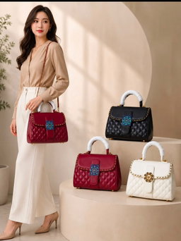 Quilted Chain-Trim Top Handle Bag