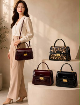 Patent Croc Flap Top Handle Bag