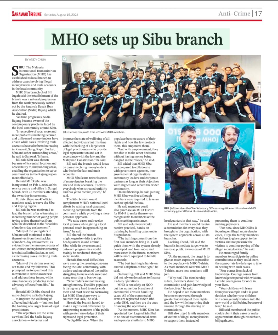 Berita MHO SIBU di akhbar Sarawak Tribune (15 Ogos 2026)_0