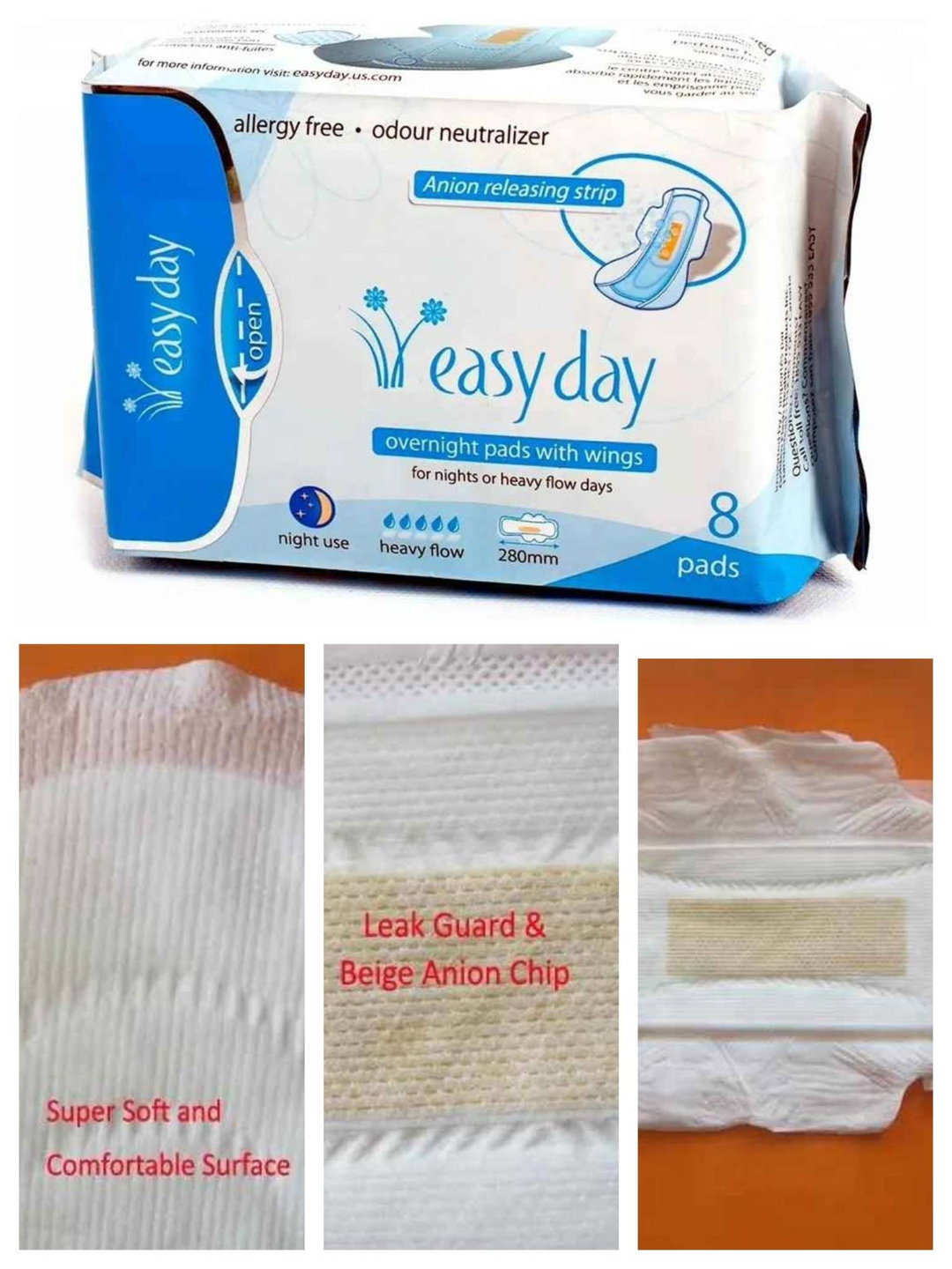 Allergy Free Anion odour Neutralizer 280mm Overnight Pads