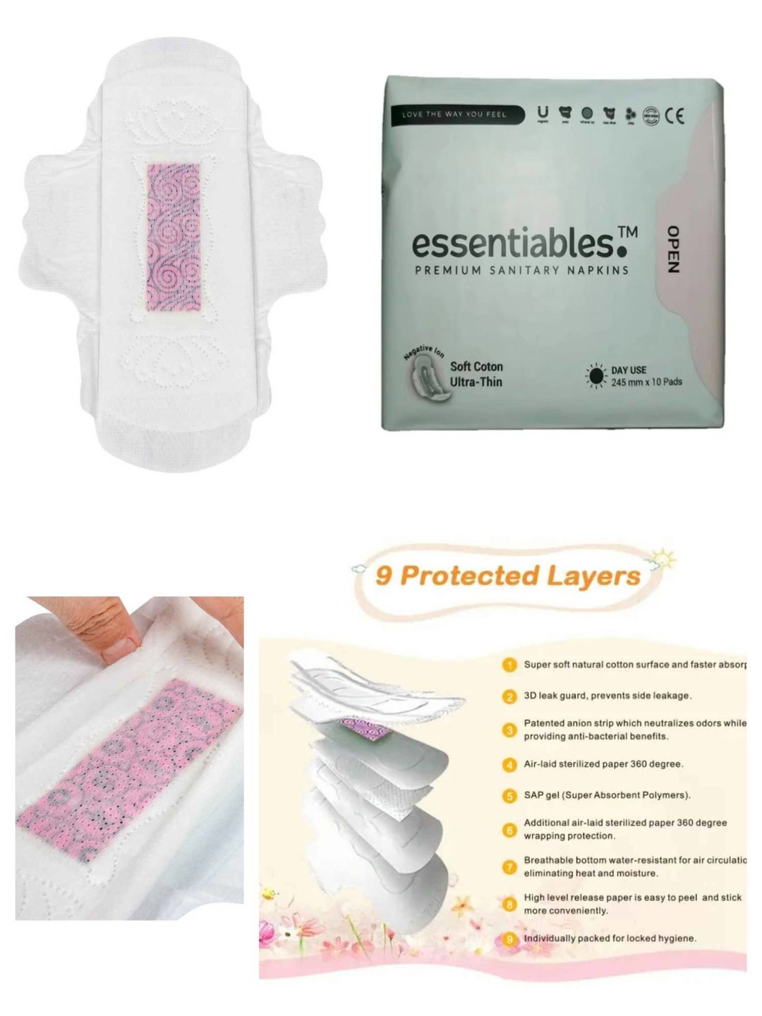Organic Cotton Ultra-Thin Anion Sanitary Pads 245mm Day Use
