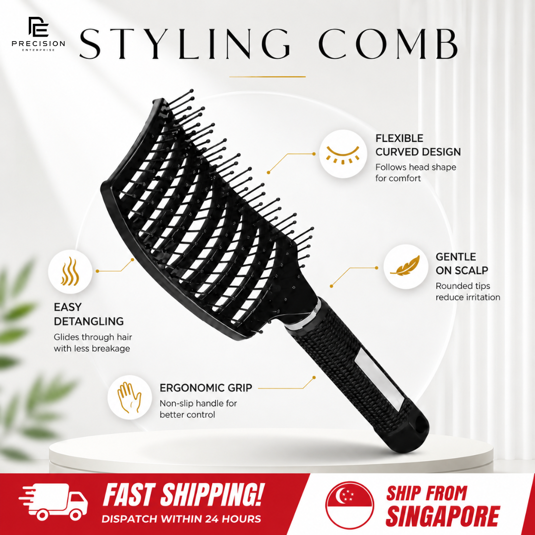 Curved Vent Styling Comb Hair Brush | Detangling Brush with Rounded Pins | Ergonomic Grip for Wet & Dry Hair_0