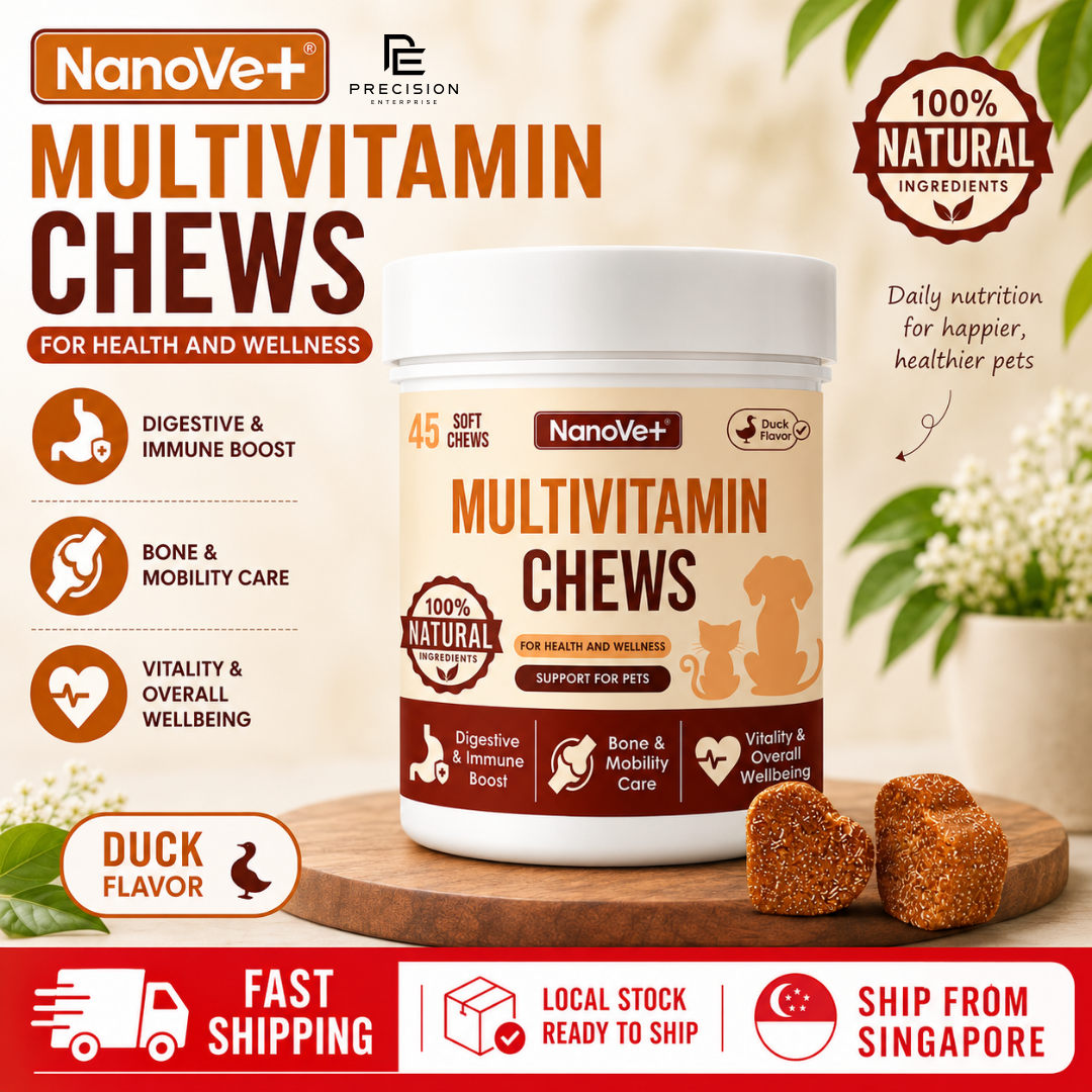 NanoVet Multivitamin Chews for Dogs & Cats | Joint, Gut & Immune Support | Duck Flavor | 45 Soft Chews