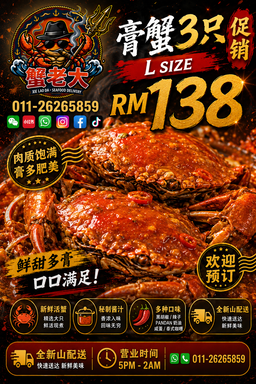 L Size活膏蟹大促销配套（预订） - Live Crab Promotion Pre-Order 