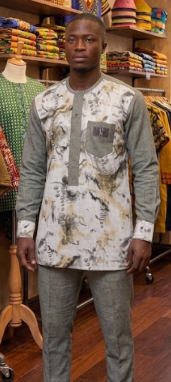 Tunique« Olive Abstract & Batik Premium » TAMK008