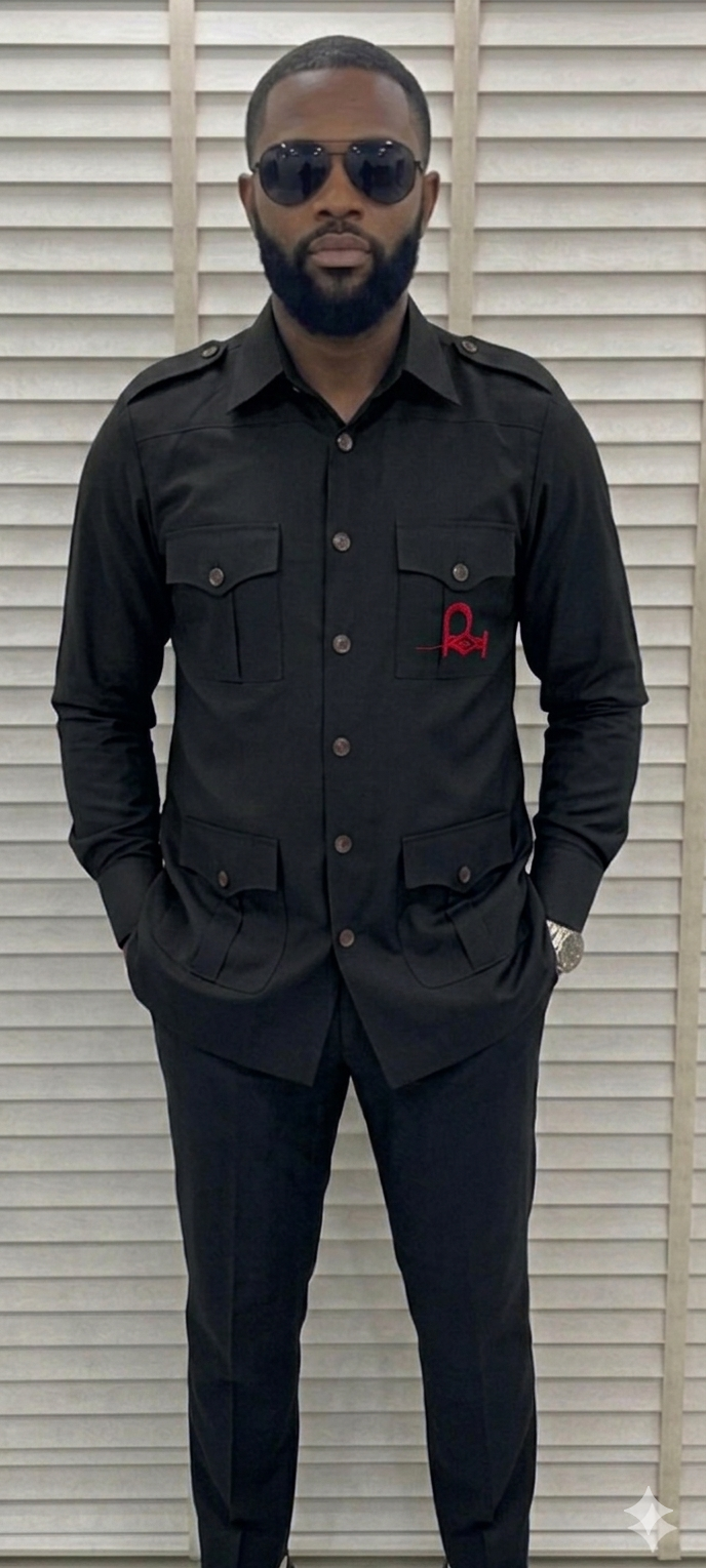 Veste_Saharienne « Saharien Noir Ébène & Monogramme Pourpre »TVS002