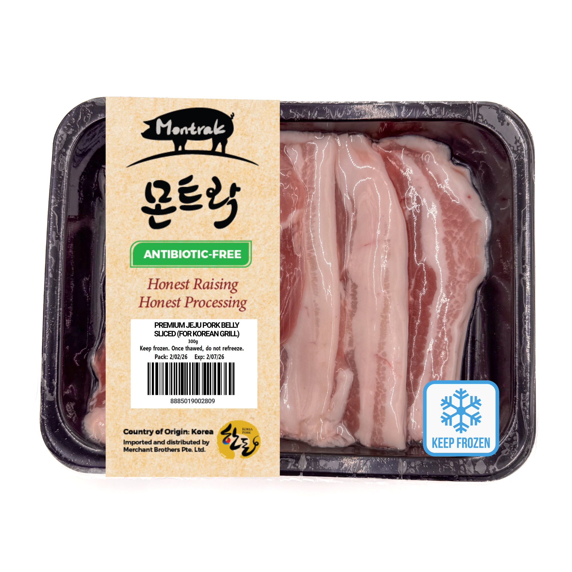 MONTRAK Premium Jeju Pork Belly Sliced (For Korean Grill) Frozen - Antibiotic Free 300g_0
