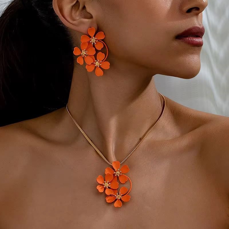 ๐ธ Collier + boucles dโoreilles Florale โ Parure Florale Orange ๐ธ