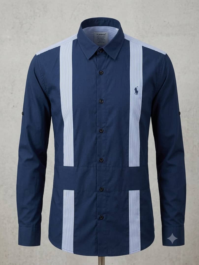 Chemise de luxe ralph lauren -Bleu Nuit & Bandes Rayées Architecturales CLR005