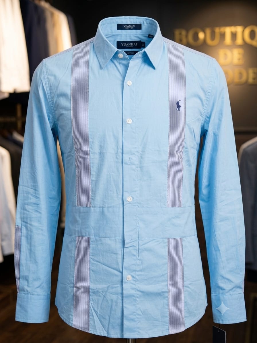Chemise de luxe ralph lauren Yuanhai – Style Graphique Bleu Ciel & Bandes Rayées CLR6
