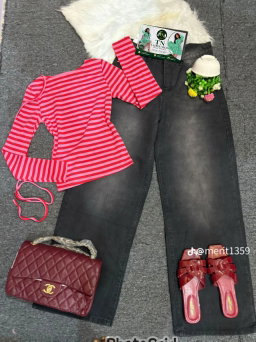 Complete set (top, jean, bag, and slippers)