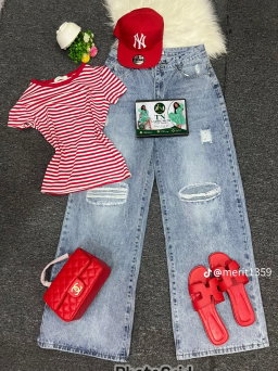 Complete set (top, jean, bag, and slippers)