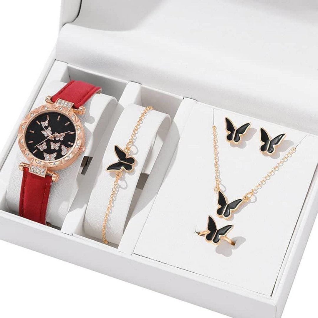 Watch + butterfly necklace set