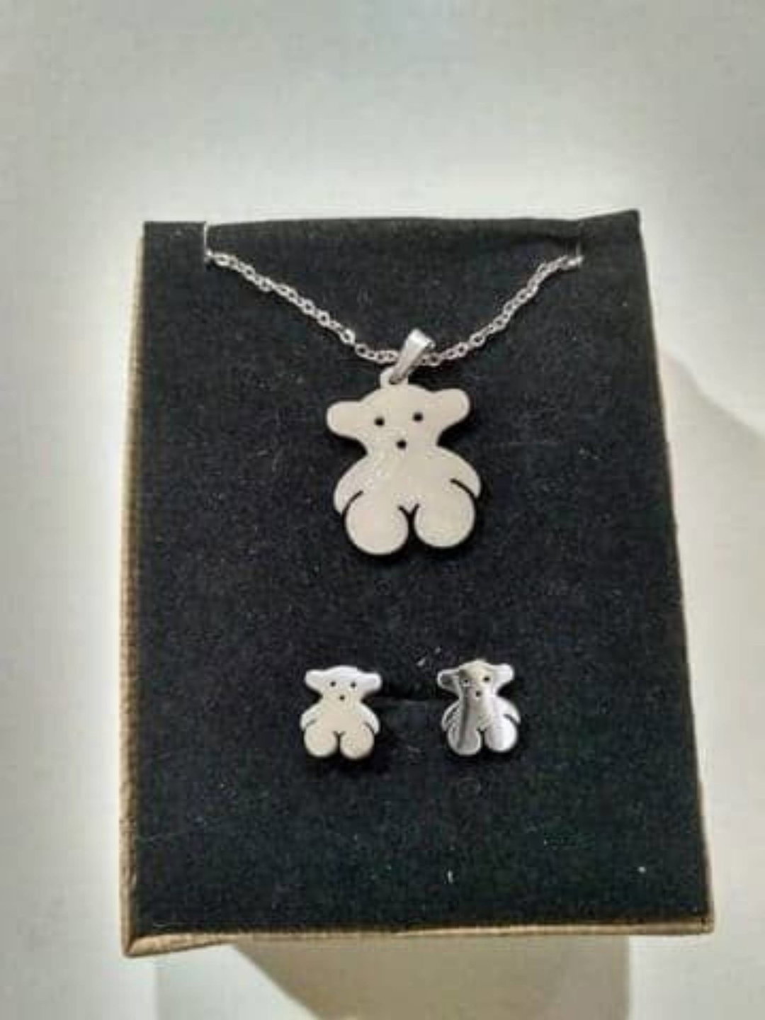 Bear silver necklace set