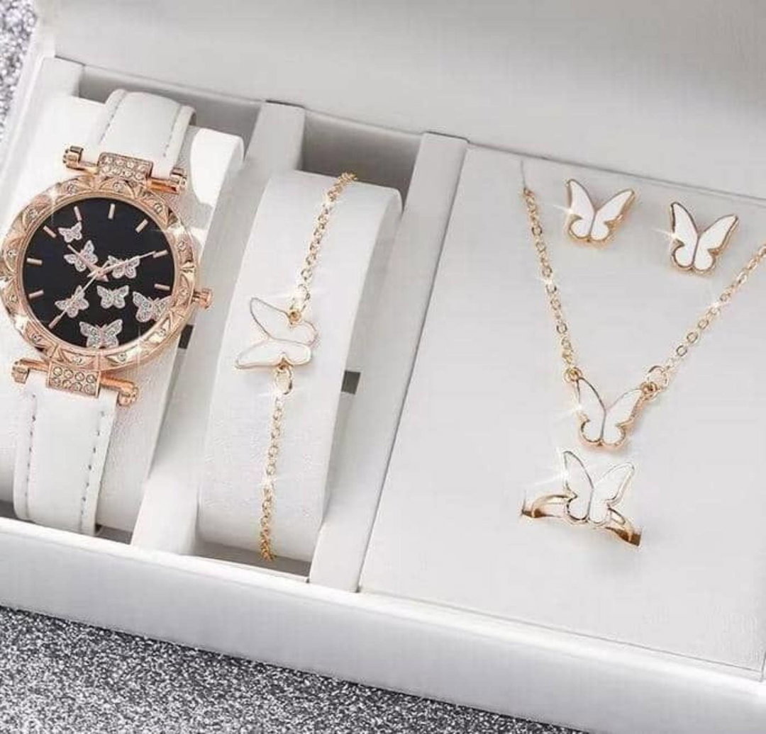 Watch + butterfly necklace set