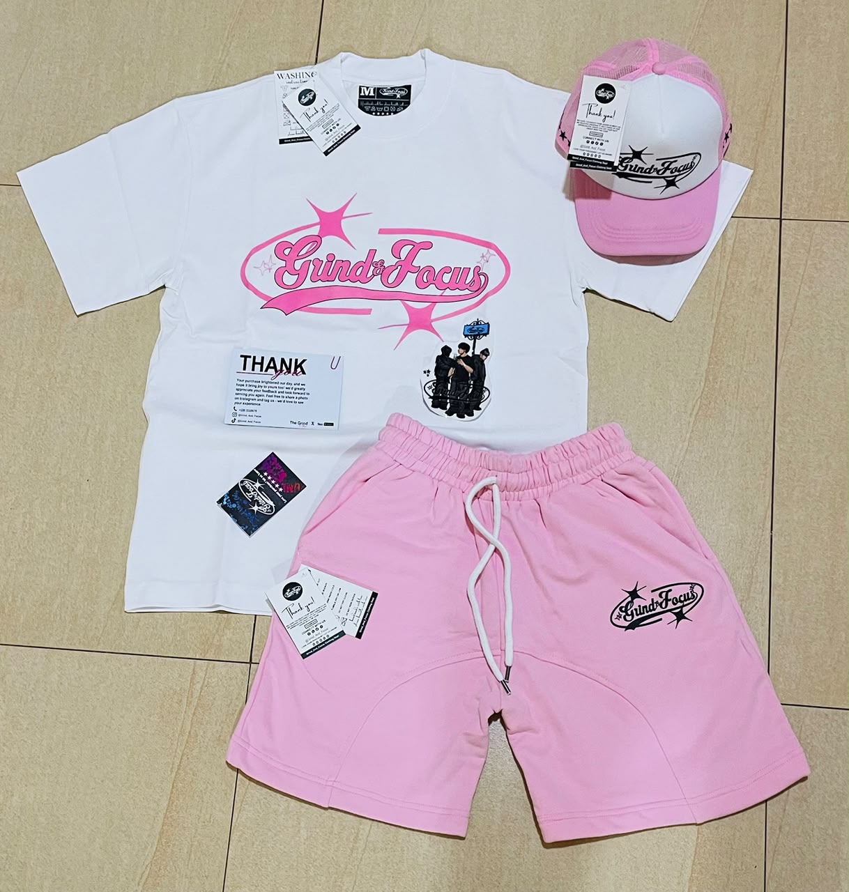 Pink Tee, Shorts & Cap Set_0
