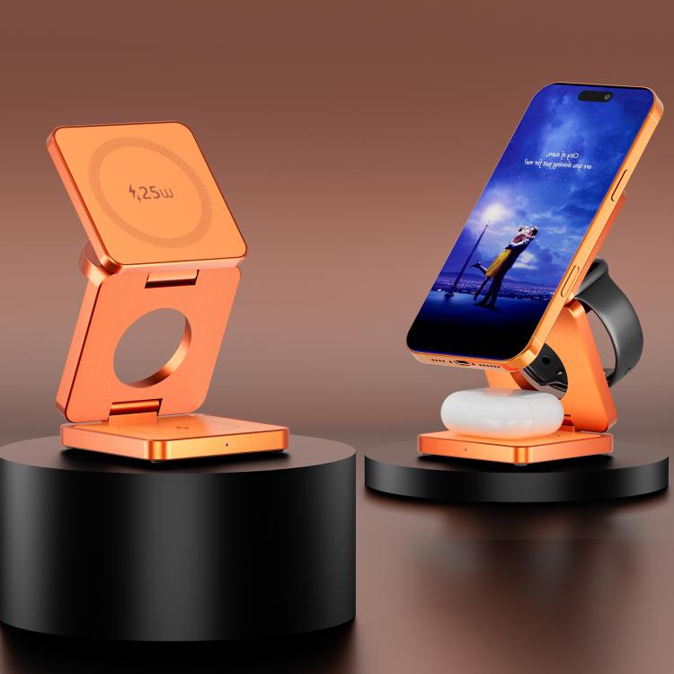 IW31 25W Foldable 3 in 1 Magnetic Wireless Fast Charger(Orange)_3