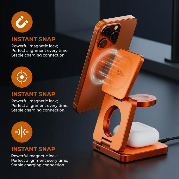 IW31 25W Foldable 3 in 1 Magnetic Wireless Fast Charger(Orange)_0