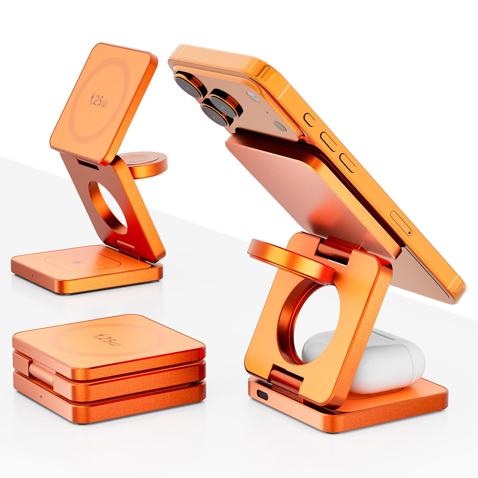 IW31 25W Foldable 3 in 1 Magnetic Wireless Fast Charger(Orange)_5