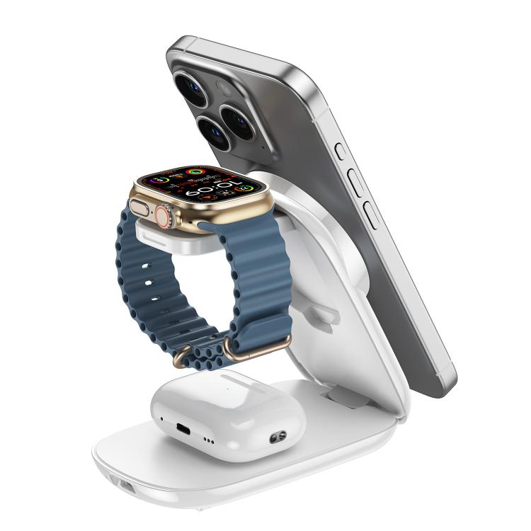 HAMTOD M72 15W Foldable 3 in 1 Magnetic Wireless Charger Stand(White)_0