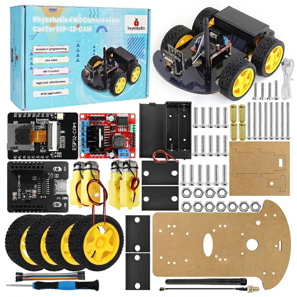Voiture Robot 4WD de Surveillance avec Caméra ESP32-CAM – Kit Éducatif de Robotique