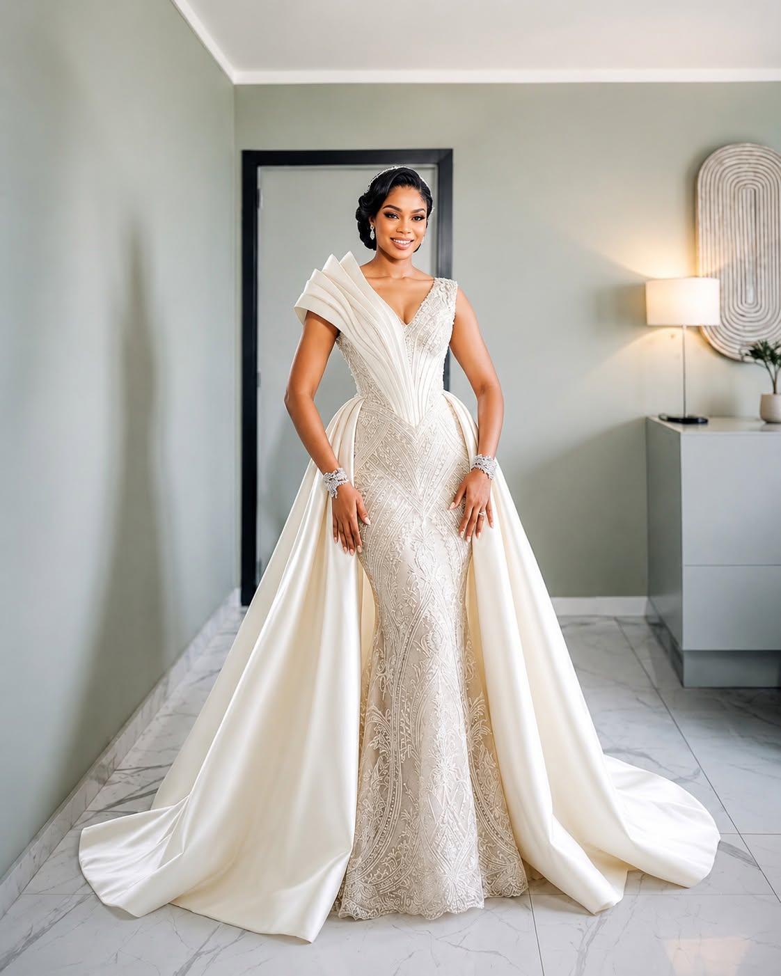 robe de mariée sirène majesté a surjupe traine blanc, casse/ivoire, satin duchesse & dentelle brodée  brodee_0