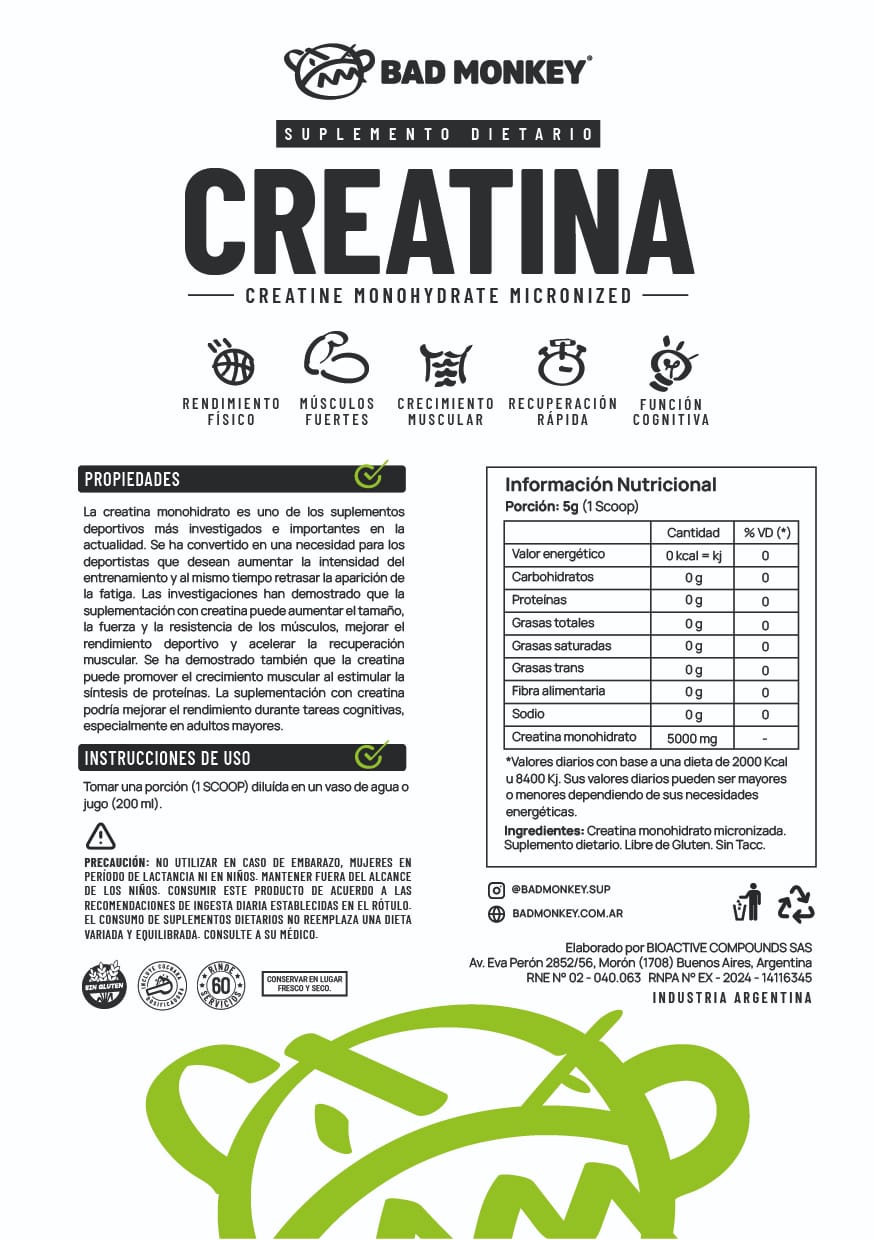 Creatina Monohidrato Micronizada Monkey x 300g_1