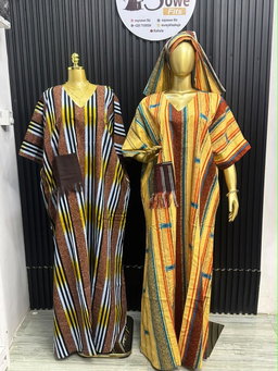 Kaftan Boubou (Brown & Gold Stripe & Cream Orange)