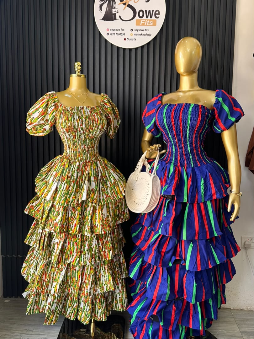 Tiered Ruffle Gown (Green Garden & Royal Blue Stripe)_0