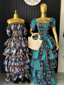 Tiered Ruffle Gown (Midnight Leaf & Teal Tribal)
