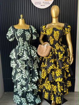 Tiered Ruffle Gown (Forest Leaf & Golden Leaf)